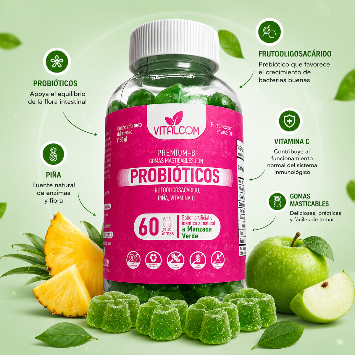 GOMAS PROBIOTICOS VITALCOM X60